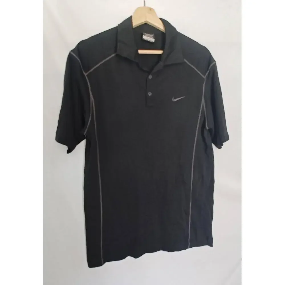 Nike Golf Polo Shirt Dri-Fit‎ Performance Black Grey Contrast Trim Slim Large L